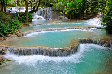 waterfall in deep forest in Luang Prabang, Lao