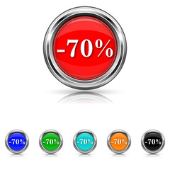70 percent discount icon - six colours set
