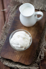 Sour cream, above view, shallow depth of field