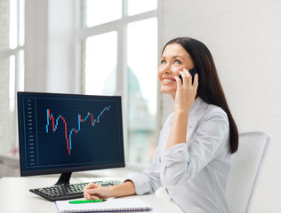 smiling businesswoman or student with smartphone