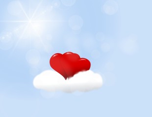 Couple of hearts on a cloud for a Valentine's Day isolated