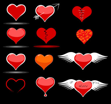Hearts stickers and icons for a Valentine's Day