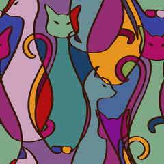 Seamless pattern of colorful African cats