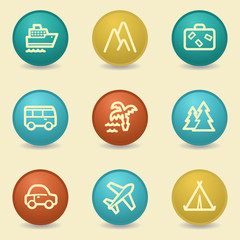 Travel web icons, retro buttons
