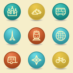 Travel web icons, retro buttons