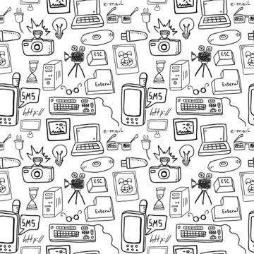 Technology doodles seamless pattern
