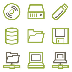Drive storage icons, green line contour series