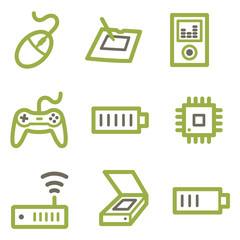 Electronics icons, green line contour series