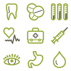 Medicine icons, green line contour series