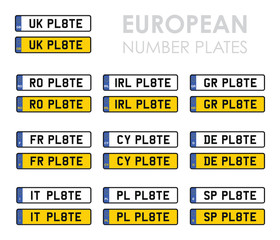 set of european number plates