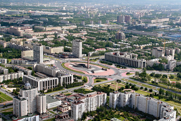 Aerial view of the Moscow district of St. Petersburg, Russia.