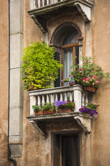 Fototapeta na wymiar Low angle view of a balcony of residential building