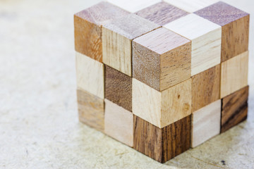Cube puzzle in the form of wooden blocks