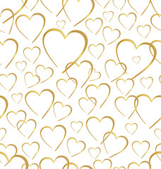 Seamlessly golden hearts on white background