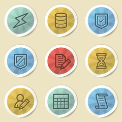 Database web icons, color vintage stickers