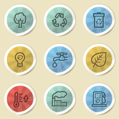 Eco web icons, color vintage stickers