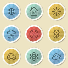 Eco web icons, color vintage stickers