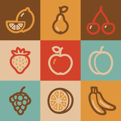 Fruits web icons, vintage series