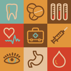 Medicine web icons, vintage series