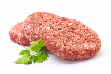 Papier Peint photo Viande raw hamburger meat isolated on white