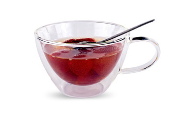 Cup with a strawberry fruit compote