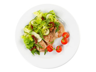 roasted pork steak with salad