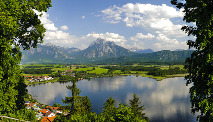 panorama landscape in Bavaria with alps mountains