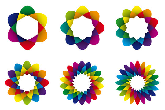 Geometric Rainbow Colored Abstract Flower Symbols