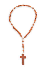 Naklejka premium Wooden plain rosary on white background.
