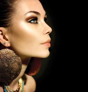 Fashion Woman Profile Portrait isolated on black