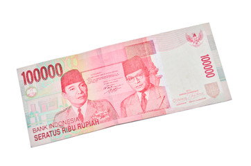 Indonesian Rupiah on a white background.