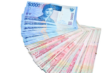 Indonesian Rupiah on a white background.