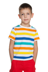 Young clever boy in striped shirt