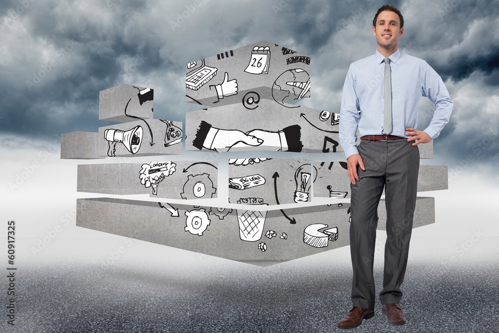 Poster composite image of smiling businessman with hand on hip