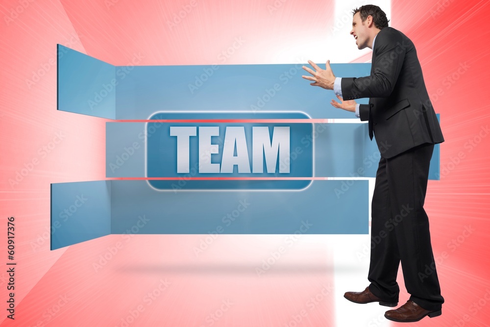 Poster composite image of stressed businessman gesturing