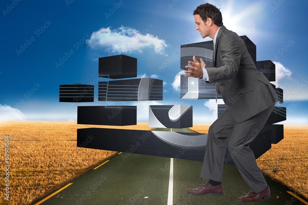 Poster composite image of businessman standing with arms out