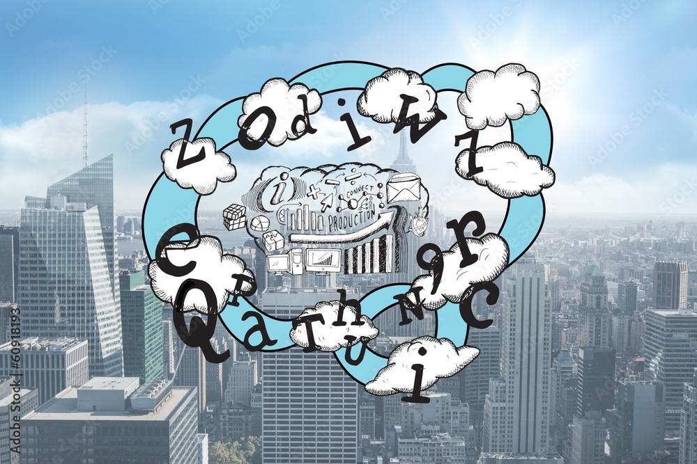Poster Composite image of brainstorm and cloud computing doodle