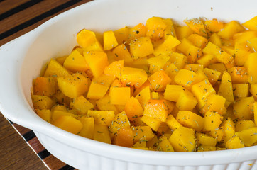 Home made baked pumpkin with rosemary