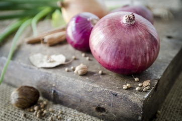 red onion on wooden