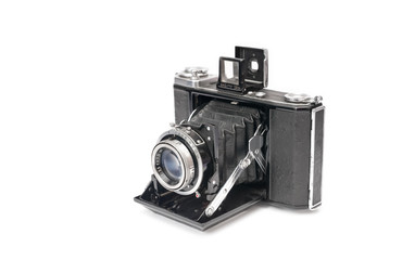 vintage bellows film camera circa 1940 isolated on white - 60919983