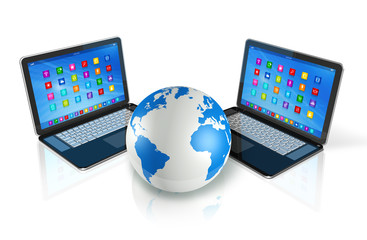 Laptop Computers around World Globe