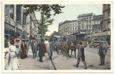 Naklejka premium Berliner Leben in der Potsdamer Straße1909, (col. Postkarte)