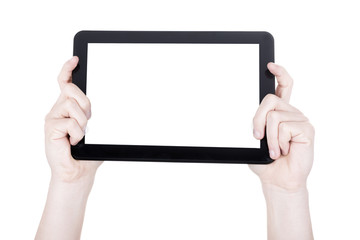 hands with tablet