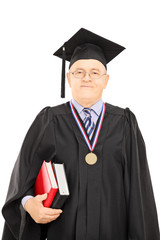 Portrait of a university dean in graduation gown posing