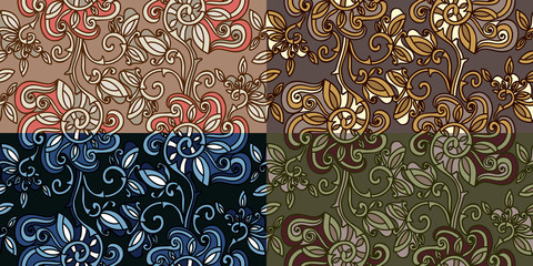 Set of four colorful seamless patterns. Vector illustration.