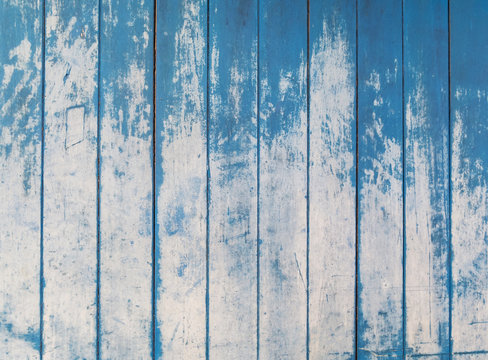 blue texture of rough wooden fence boards background