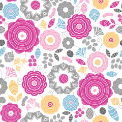 Vector vibrant floral scaterred seamless pattern background with