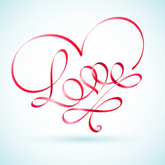 Love word ribbon in a shape of a heart