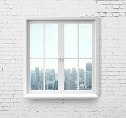 window with skyscraper view