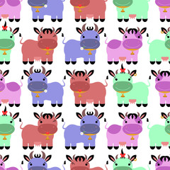 Obraz premium Seamless pattern with sweet colorful cartoon cows
